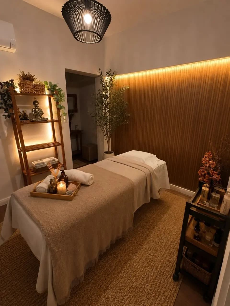 Sala de massagem com maca no Aruna SPA em Campinas