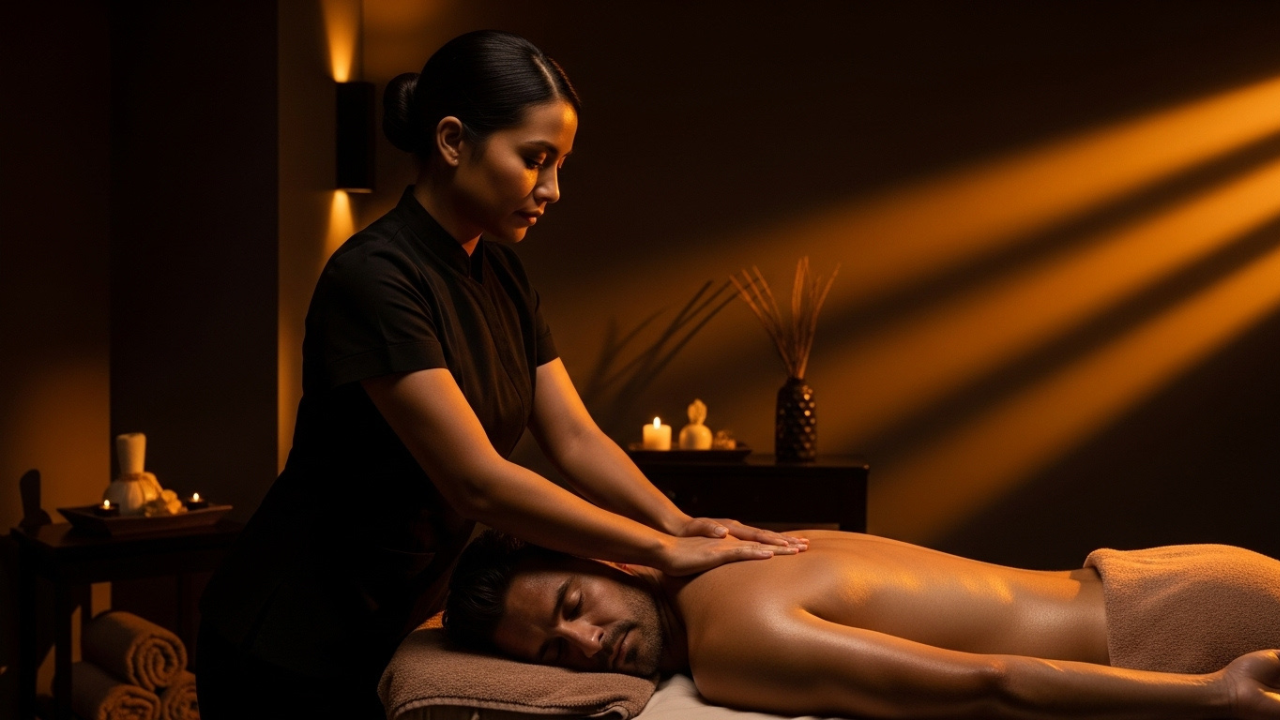 Massagem sensual profissional em Campinas - Massoterapeuta experiente realizando sessão terapêutica relaxante