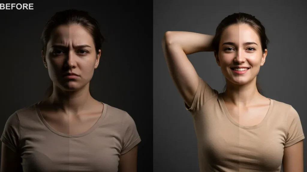 Transformação vida sem estresse antes depois massagem relaxante benefícios