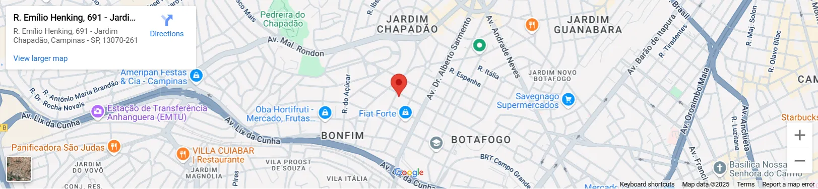 Mapa mostrando localização do Aruna SPA na R. Emílio Henking, 691 - Jardim Chapadão, Campinas, casa de massagem em Campinas.