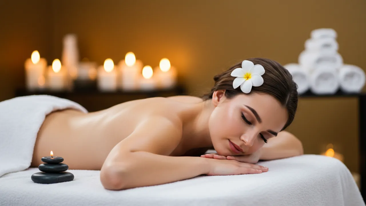 Mulher recebendo massagem relaxante para vida sem estresse em spa com ambiente sereno